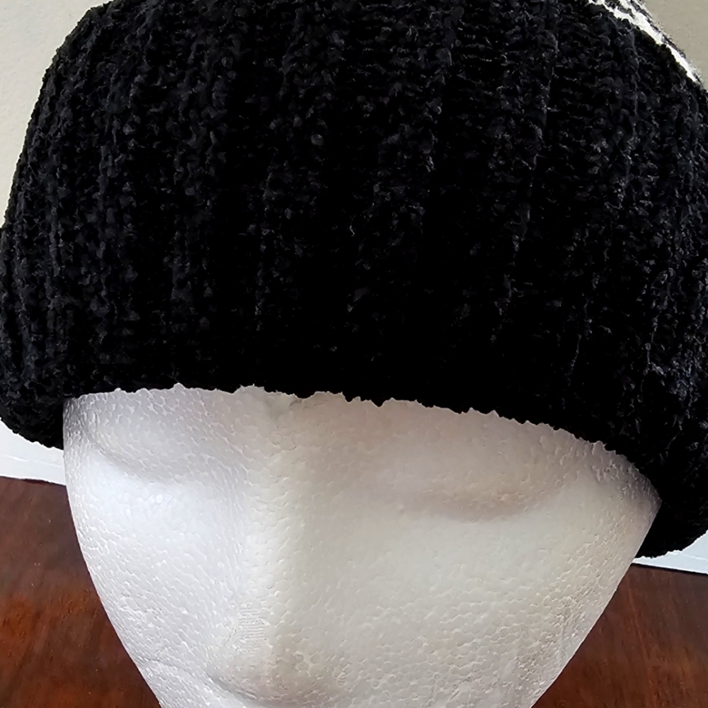 Black Leopard Print Beanie With Pom Pom